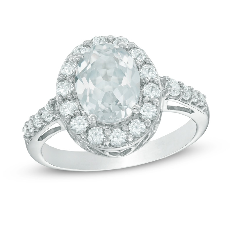 Main Image 1 of Oval Lab-Created White Sapphire Frame Ring in Sterling Silver
