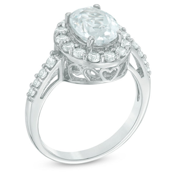 Oval Lab-Created White Sapphire Frame Ring in Sterling Silver