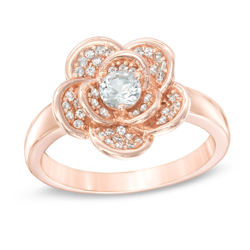 Main Image 1 of 6.0mm Lab-Created White Sapphire Flower Ring in Sterling Silver with 18K Rose Gold Plate