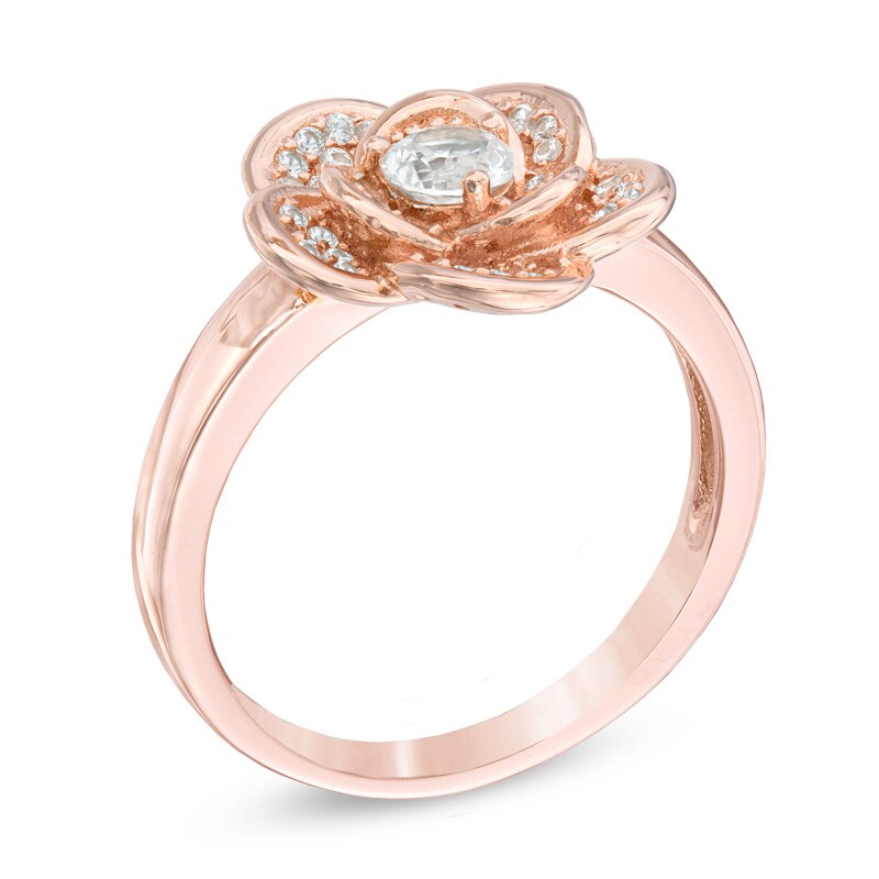Main Image 2 of 6.0mm Lab-Created White Sapphire Flower Ring in Sterling Silver with 18K Rose Gold Plate