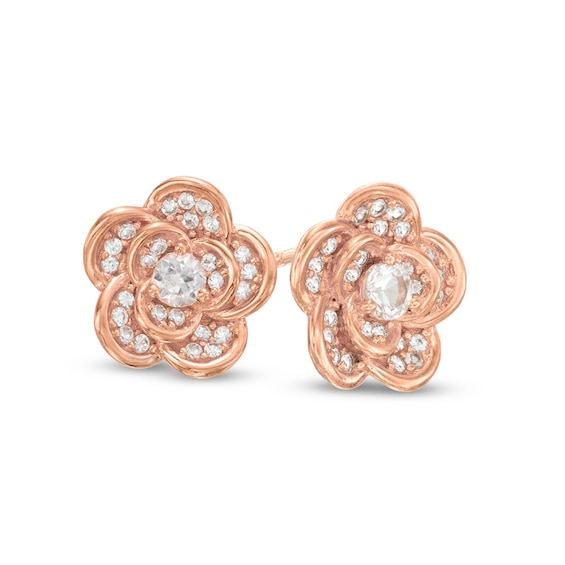5.0mm Lab-Created White Sapphire Flower Stud Earrings in Sterling Silver with 18K Rose Gold Plate