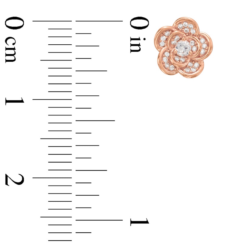 Main Image 2 of 5.0mm Lab-Created White Sapphire Flower Stud Earrings in Sterling Silver with 18K Rose Gold Plate