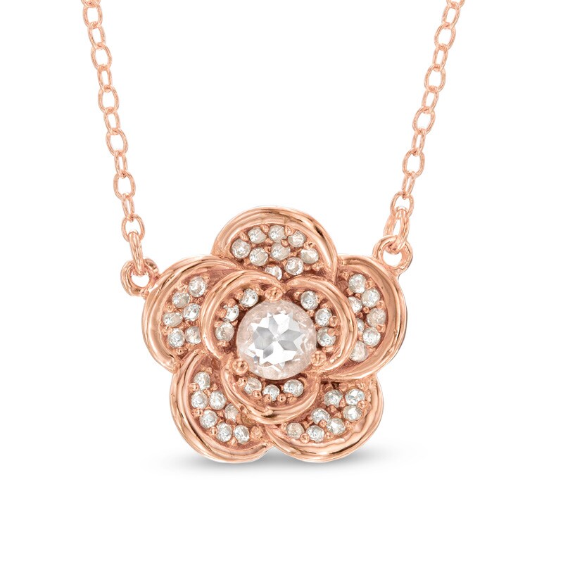 Main Image 1 of 4.0mm Lab-Created White Sapphire Flower Necklace in Sterling Silver with 18K Rose Gold Plate