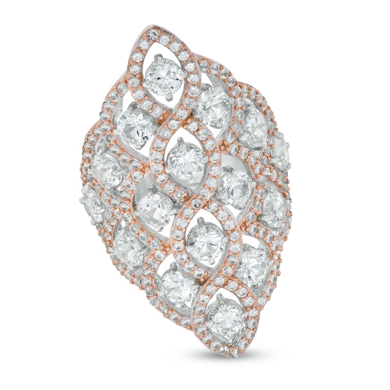 Lab-Created White Sapphire Lattice Ring in Sterling Silver and 18K Rose Gold Plate