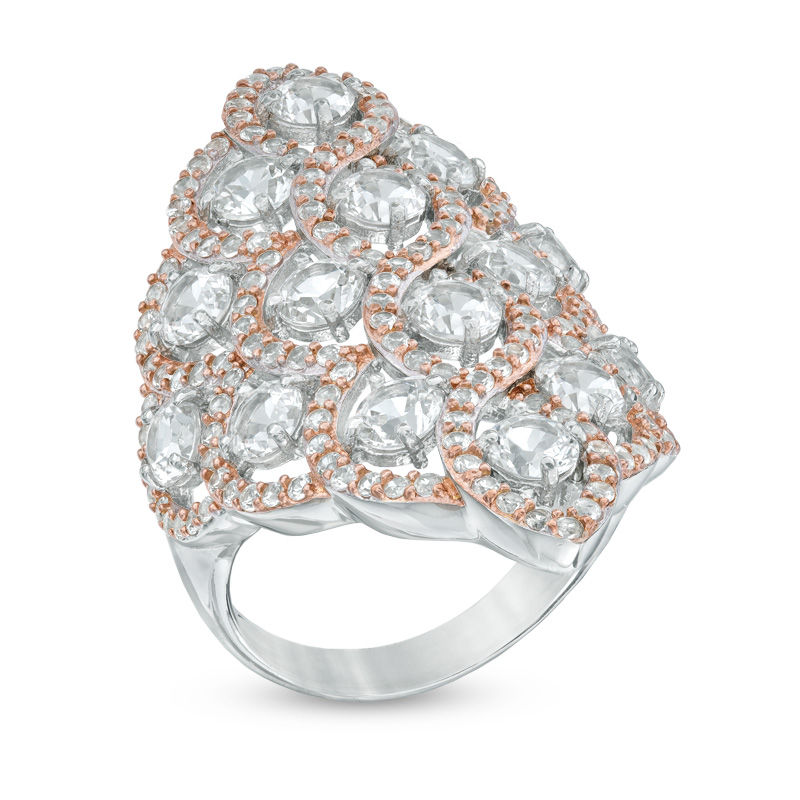 Lab-Created White Sapphire Lattice Ring in Sterling Silver and 18K Rose Gold Plate