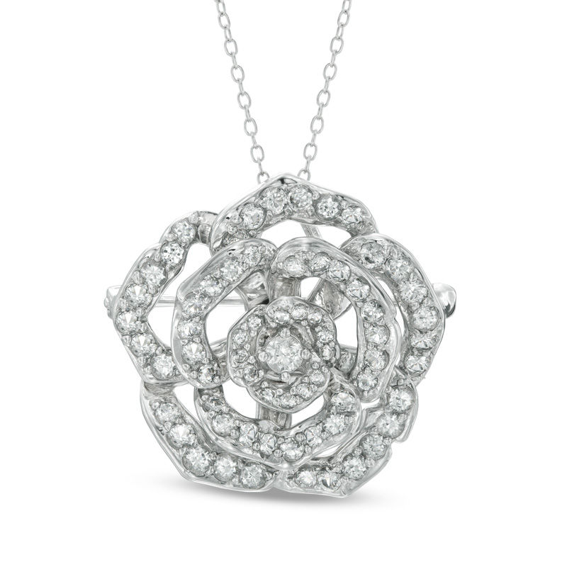 Main Image 1 of Lab-Created White Sapphire Flower Interchangeable Brooch Pendant in Sterling Silver