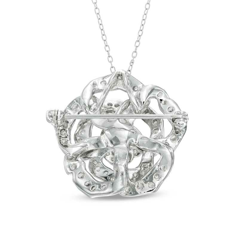 Lab-Created White Sapphire Flower Interchangeable Brooch Pendant in Sterling Silver