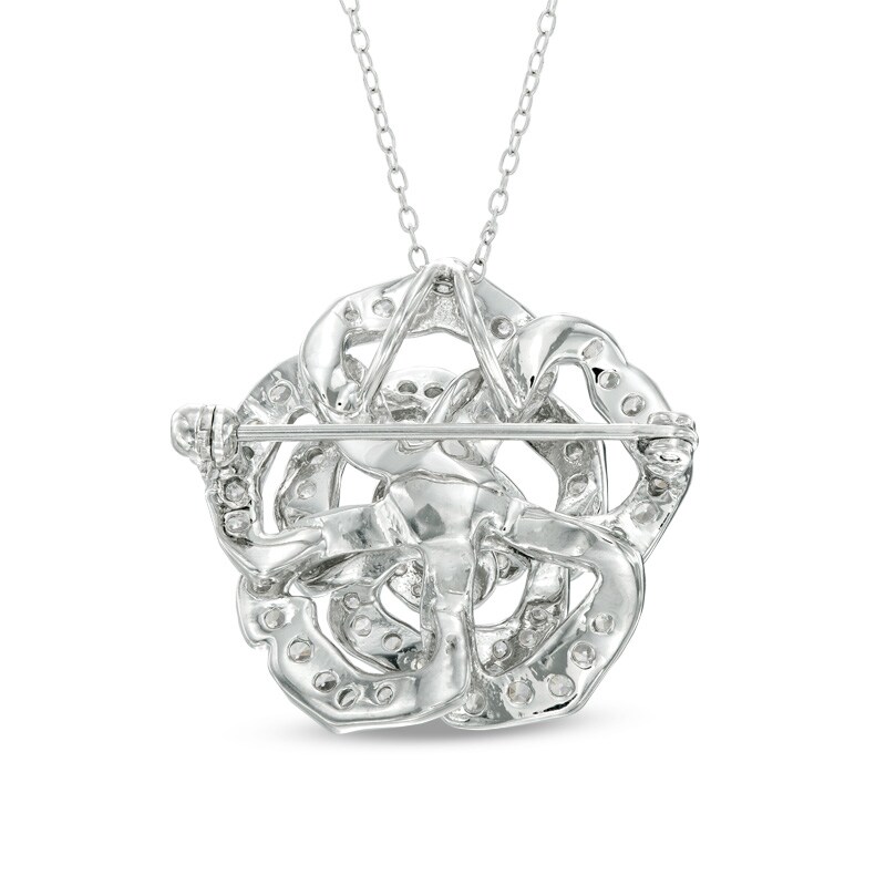 Main Image 2 of Lab-Created White Sapphire Flower Interchangeable Brooch Pendant in Sterling Silver
