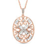 Thumbnail Image 1 of Oval Lab-Created White Sapphire Scroll Pendant in Sterling Silver with 14K Rose Gold Plate