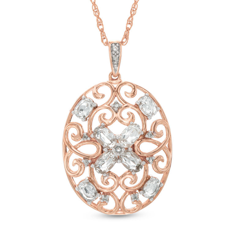 Main Image 1 of Oval Lab-Created White Sapphire Scroll Pendant in Sterling Silver with 14K Rose Gold Plate