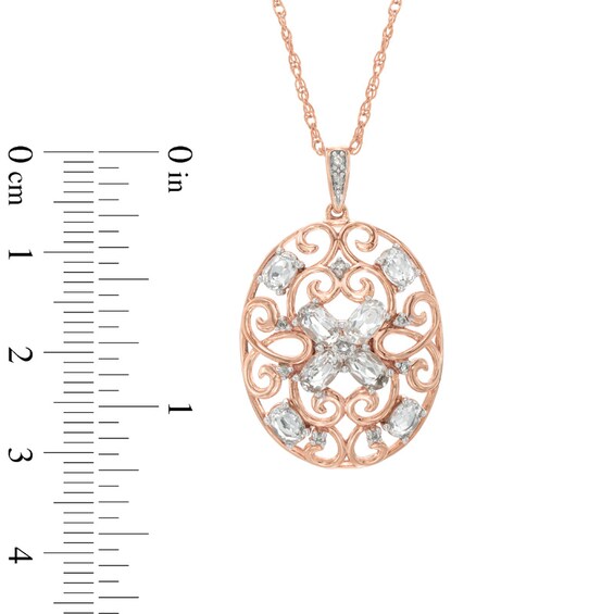 Oval Lab-Created White Sapphire Scroll Pendant in Sterling Silver with 14K Rose Gold Plate