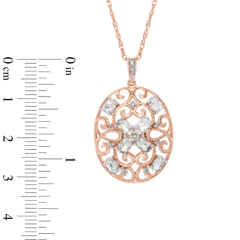 Oval Lab-Created White Sapphire Scroll Pendant in Sterling Silver with 14K Rose Gold Plate