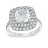 Thumbnail Image 0 of 8.0mm Cushion-Cut Lab-Created White Sapphire Frame Ring in Sterling Silver