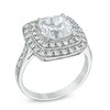 Thumbnail Image 1 of 8.0mm Cushion-Cut Lab-Created White Sapphire Frame Ring in Sterling Silver