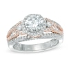 Thumbnail Image 0 of 6.5mm Lab-Created White Sapphire Frame Ring in Sterling Silver and 14K Rose Gold Plate