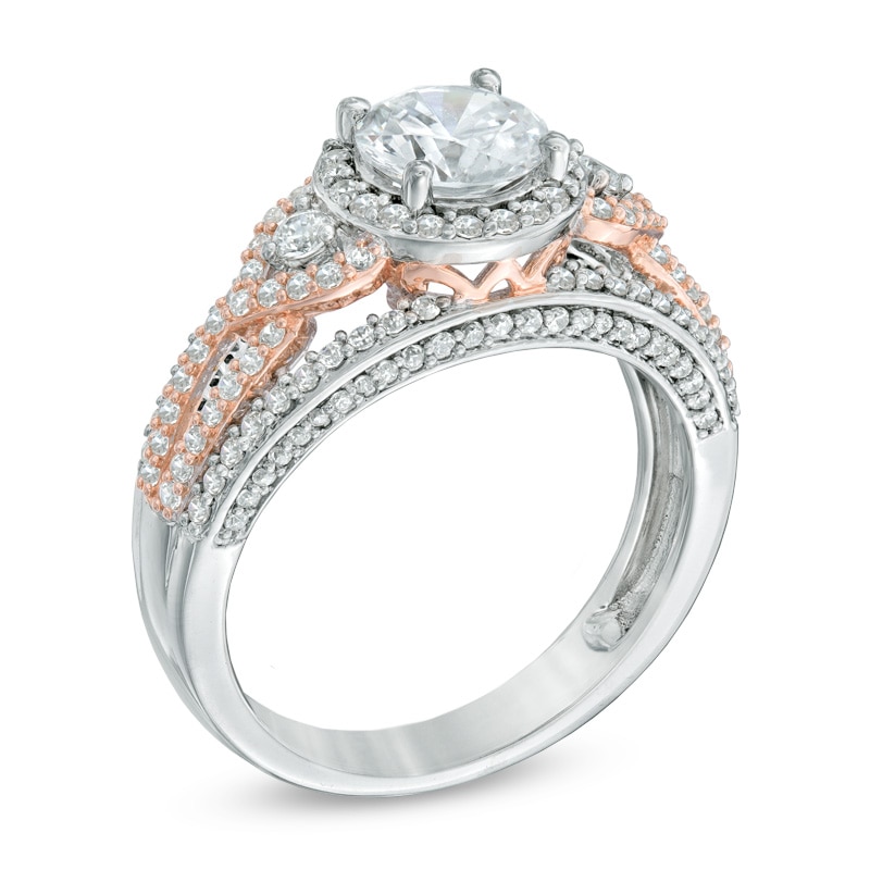 6.5mm Lab-Created White Sapphire Frame Ring in Sterling Silver and 14K Rose Gold Plate