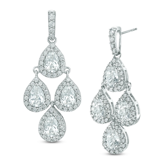 Pear-Shaped Lab-Created White Sapphire Chandelier Drop Earrings in Sterling Silver