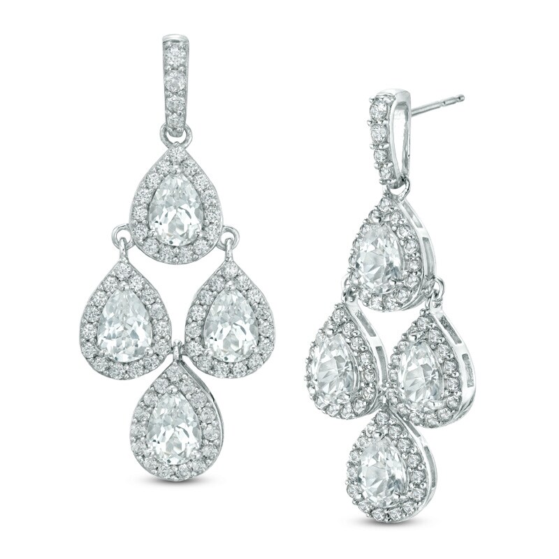 Main Image 1 of Pear-Shaped Lab-Created White Sapphire Chandelier Drop Earrings in Sterling Silver