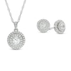 Thumbnail Image 1 of 5.0mm Lab-Created White Sapphire Frame Pendant and Earrings Set in Sterling Silver