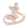 Thumbnail Image 1 of Lab-Created White Sapphire Double Butterfly Ring in Sterling Silver with 18K Rose Gold Plate