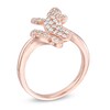 Thumbnail Image 2 of Lab-Created White Sapphire Double Butterfly Ring in Sterling Silver with 18K Rose Gold Plate