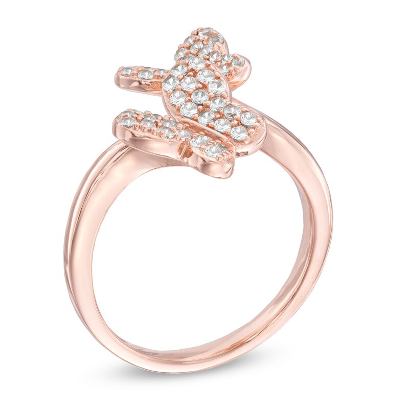 Main Image 2 of Lab-Created White Sapphire Double Butterfly Ring in Sterling Silver with 18K Rose Gold Plate