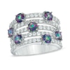 Thumbnail Image 1 of 4.0mm Mystic Fire® Topaz and Lab-Created White Sapphire Orbit Ring in Sterling Silver