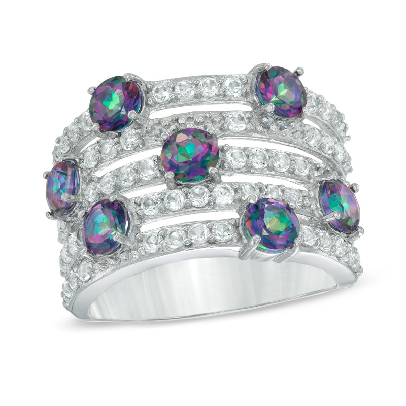 Main Image 1 of 4.0mm Mystic Fire® Topaz and Lab-Created White Sapphire Orbit Ring in Sterling Silver