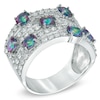 Thumbnail Image 2 of 4.0mm Mystic Fire® Topaz and Lab-Created White Sapphire Orbit Ring in Sterling Silver