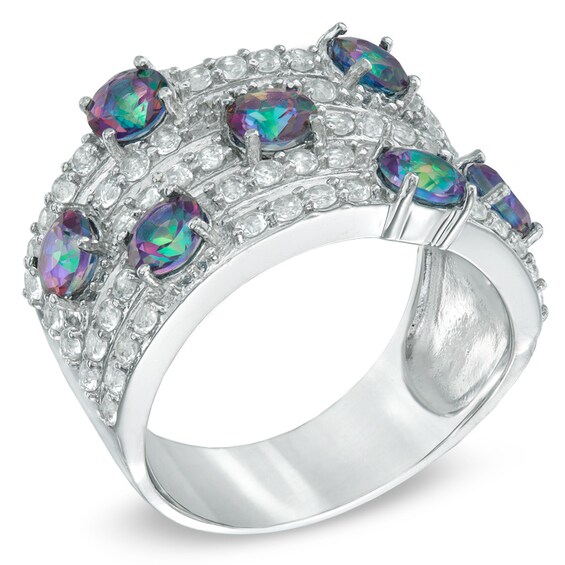 4.0mm Mystic FireÂ® Topaz and Lab-Created White Sapphire Orbit Ring in Sterling Silver