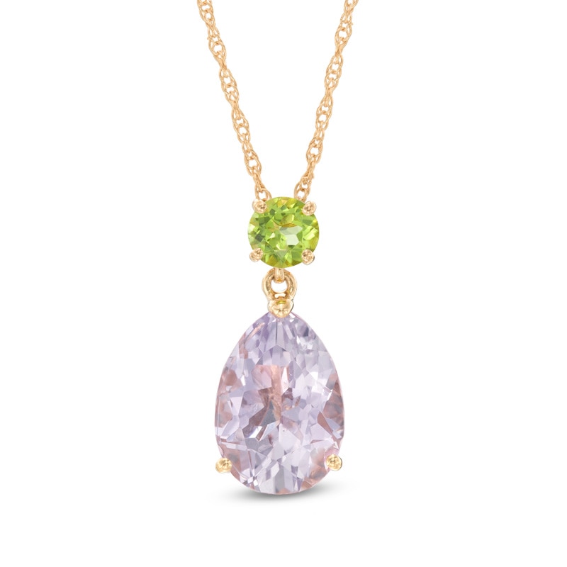 Main Image 1 of Pear-Shaped Rose de France Amethyst and Peridot Pendant in Sterling Silver with 14K Gold Plate