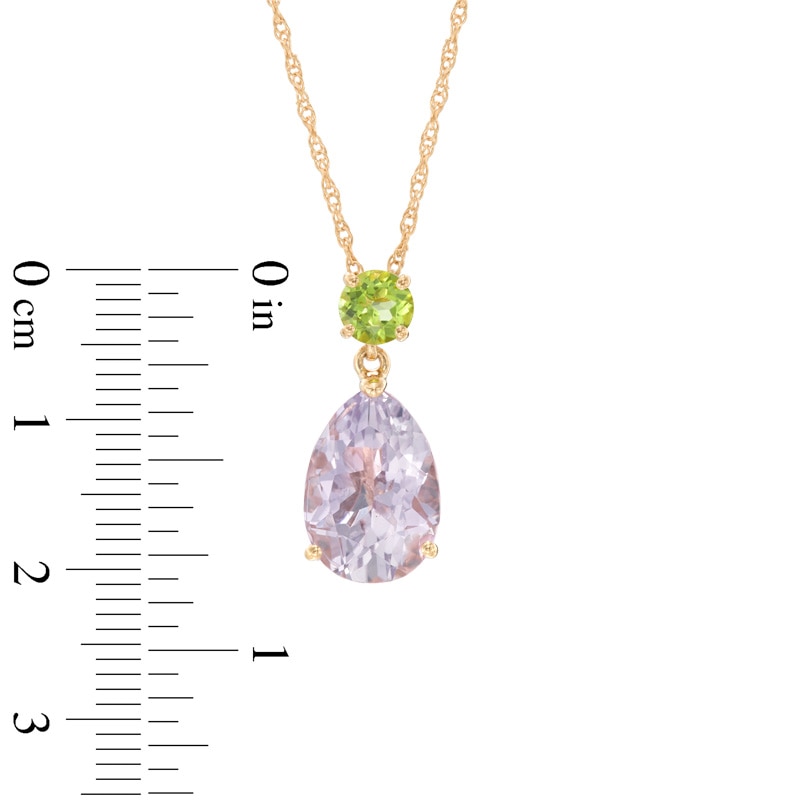 Main Image 2 of Pear-Shaped Rose de France Amethyst and Peridot Pendant in Sterling Silver with 14K Gold Plate
