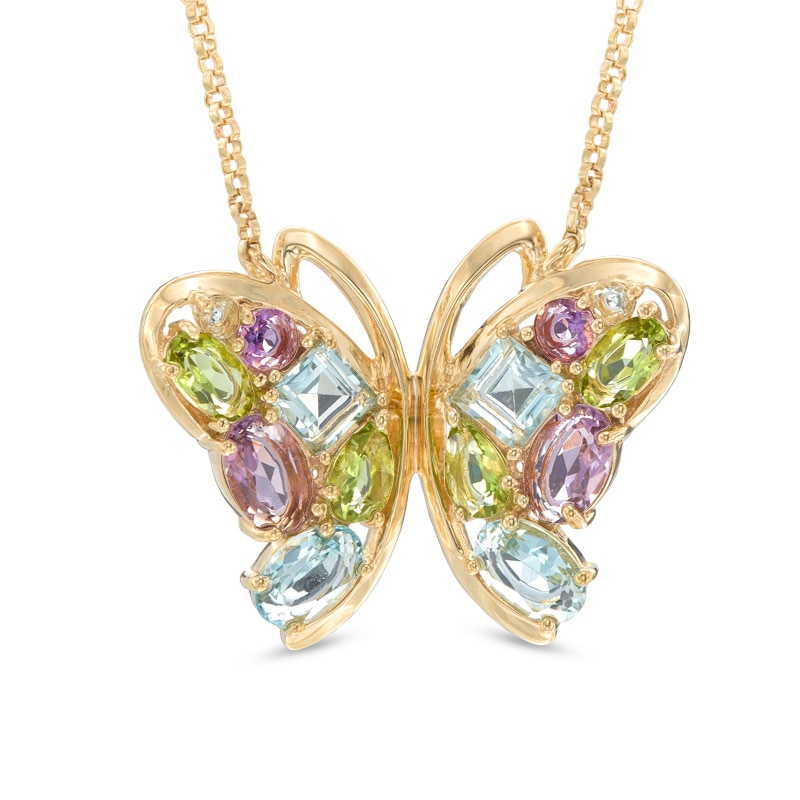 Main Image 1 of Multi-Gemstone Butterfly Pendant in Sterling Silver with 18K Gold Plate