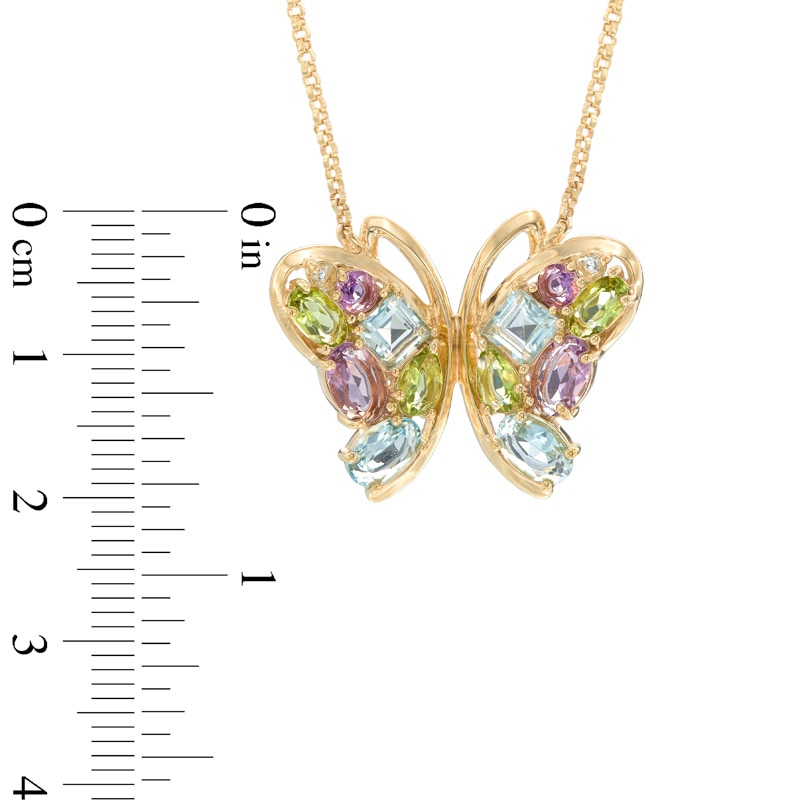 Multi-Gemstone Butterfly Pendant in Sterling Silver with 18K Gold Plate