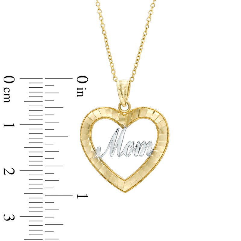 Main Image 2 of Diamond-Cut Heart with &quot;MOM&quot; Pendant in 10K Two-Tone Gold