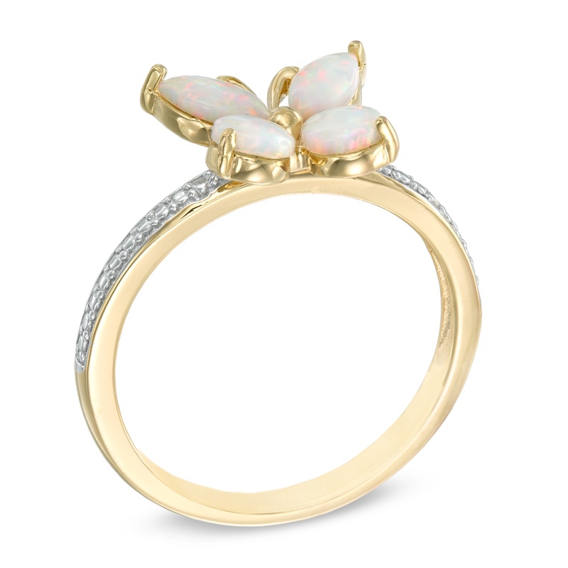 Lab-Created Pink Opal and White Sapphire Butterfly Ring in Sterling Silver with 18K Rose Gold Plate