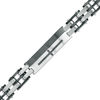 Thumbnail Image 1 of Men's 1/8 CT. T.W. Black Diamond Cross ID Bracelet in Two-Tone Stainless Steel - 8.5"