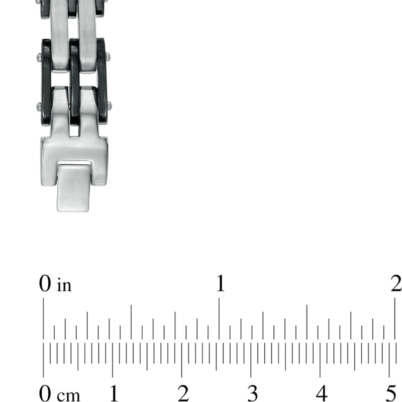 Main Image 2 of Men's 1/8 CT. T.W. Black Diamond Cross ID Bracelet in Two-Tone Stainless Steel - 8.5"