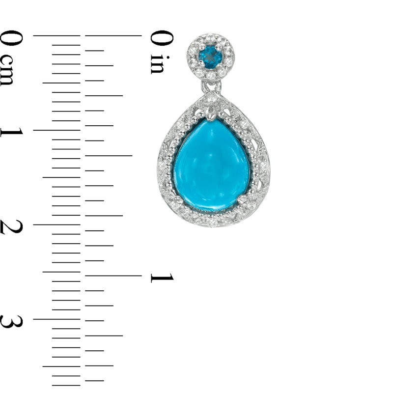 Pear-Shaped Turquoise, London Blue Topaz and Lab-Created White Sapphire Drop Earrings in Sterling Silver