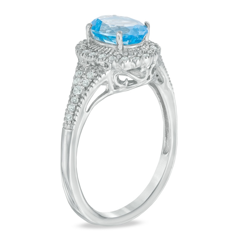 Main Image 2 of Oval Blue Topaz and Lab-Created White Sapphire Vintage-Style Ring in Sterling Silver