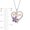 Thumbnail Image 1 of Pear-Shaped Amethyst and Lab-Created White Sapphire "MOM" Heart Pendant in Sterling Silver and 14K Rose Gold Plate