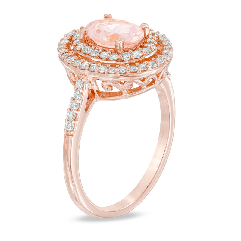 Main Image 2 of Oval Morganite and 1/2 CT. T.W. Diamond Double Frame Ring in 14K Rose Gold
