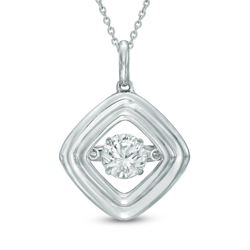 Main Image 1 of Lab-Created White Sapphire Tilted Square Pendant in Sterling Silver