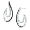 Thumbnail Image 1 of Enhanced Black and White Diamond Accent Flame J-Hoop Earrings in Sterling Silver