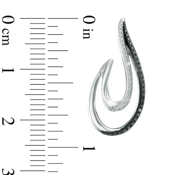 Enhanced Black and White Diamond Accent Flame J-Hoop Earrings in Sterling Silver
