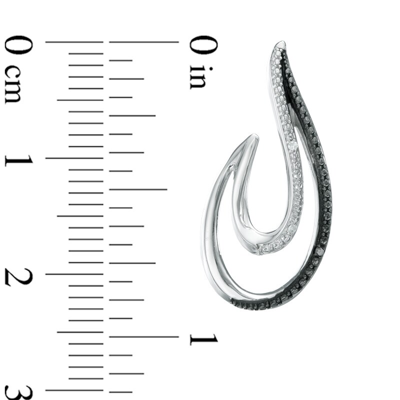 Main Image 2 of Enhanced Black and White Diamond Accent Flame J-Hoop Earrings in Sterling Silver