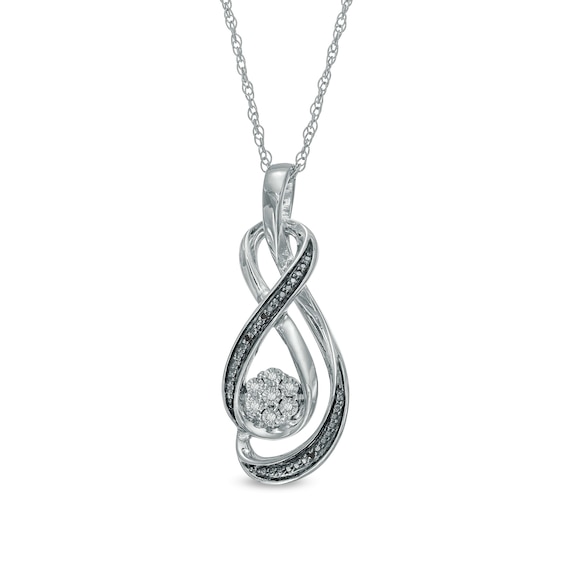 Enhanced Black and White Diamond Accent Cluster Infinity Pendant in Sterling Silver