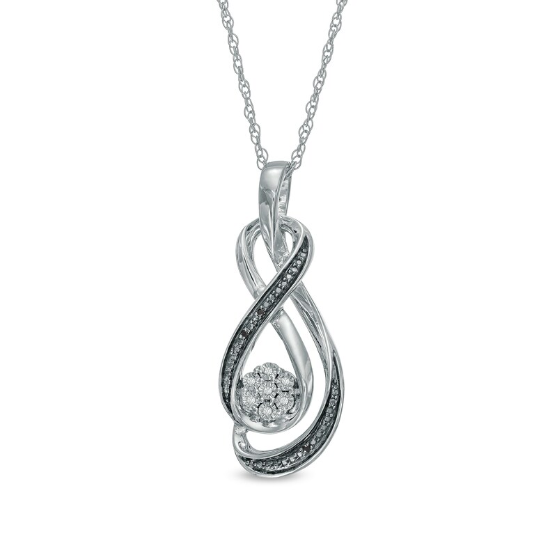 Main Image 1 of Enhanced Black and White Diamond Accent Cluster Infinity Pendant in Sterling Silver