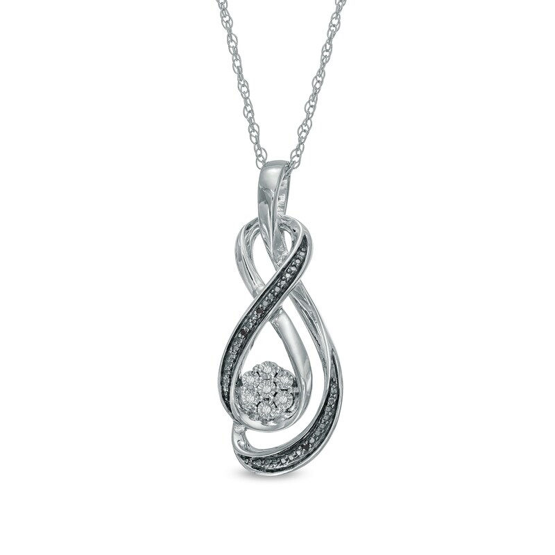 Enhanced Black and White Diamond Accent Cluster Infinity Pendant in Sterling Silver