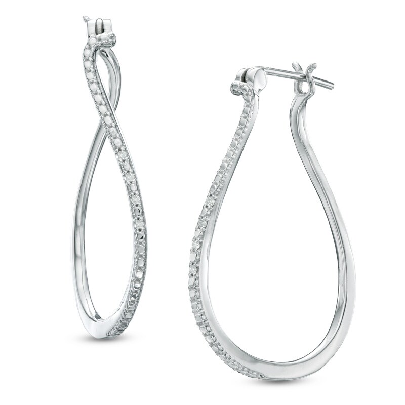 Main Image 1 of Diamond Accent Curved Hoop Earrings in Sterling Silver